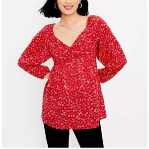 NWT LOFT Sweetheart Neckline Red Hearts Smocked Peasant Top Women’s Size 2